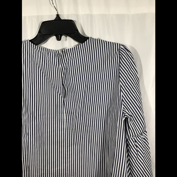NWT Zara Poplin Stripe‎ Top with faux pearls Blue/White [ SZ Small ] #3595 - Picture 12 of 12